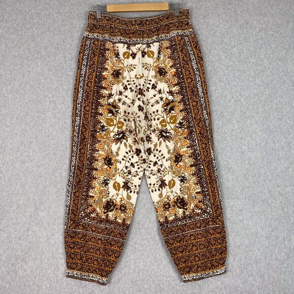 Anthropologie Printed Floral Linen Blend High Waisted Joggers Size 8 - Picture 6 of 10